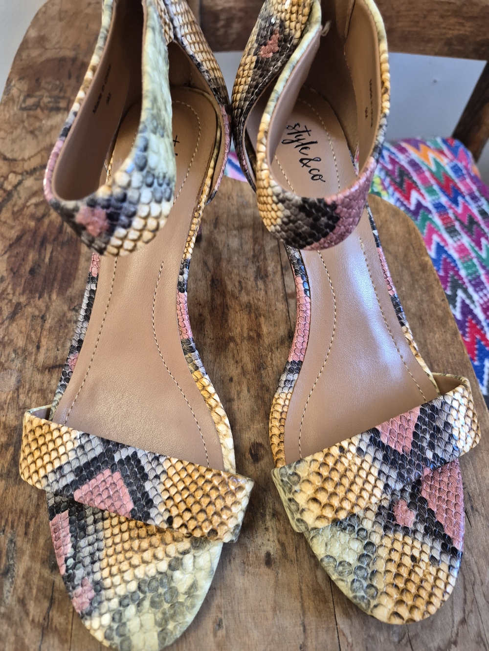 Style & Co. Women's Multicolor Snakeskin Ankle-Strap Sandals